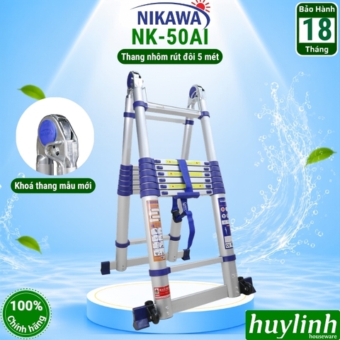 Thang nhôm rút đôi chữ A Nikawa NK-50AI PRI - 5 mét - Có bánh xe