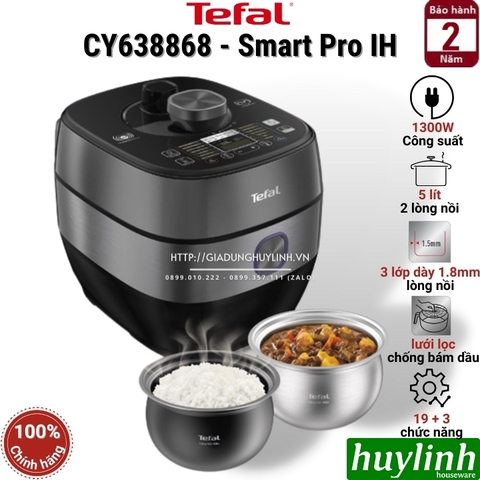 Nồi áp suất điện tử Tefal Smart Pro IH Multicooker CY638868 -  2 lòng nồi 5 lít - 1300W