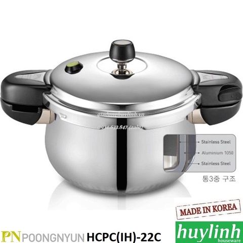 Nồi áp suất Inox đáy từ PoongNyun HCPC(IH)-22C - 4.5 lít - Made in Hàn Quốc