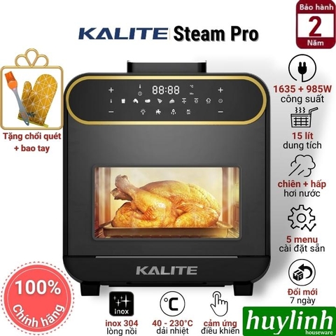 Nồi chiên không dầu hấp hơi nước Kalite Steam PRO - 15 lít - Tặng bao tay + chổi quét