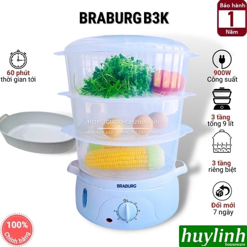 Nồi hấp điện 3 tầng Braburg B3K - 9 lít