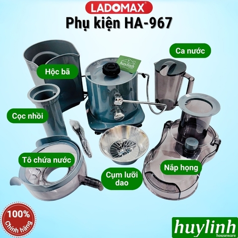 Phụ kiện thay thế cho máy ép nhanh Ladomax HA-967 - Tô chứa - lưới ép - Nắp họng