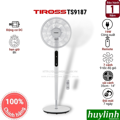 Quạt cây đứng Tiross TS9187 - Động cơ DC - Có Remote