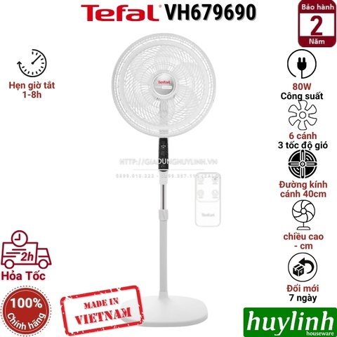 Quạt đứng Tefal Turbo Silence Stand VH679690 - 80W - Có Remote - Sản xuất tại Việt Nam