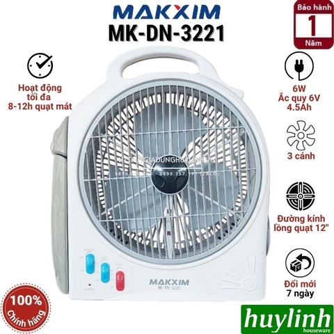 Quạt sạc tích điện để bàn Makxim MK-DN-3221 - Kèm đèn LED