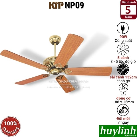 Quạt trần 5 cánh gỗ Kim Thuận Phong KTP NP09