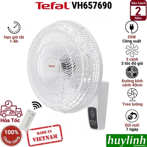 Quạt treo tường Turbo Life Tefal VH657690 - 55W - Có Remote - Sản xuất tại Việt Nam
