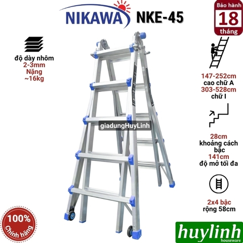 Thang nhôm gấp - trượt đa năng Nikawa NKE-45 - cao nhât 5.28 mét - 5x2 bậc