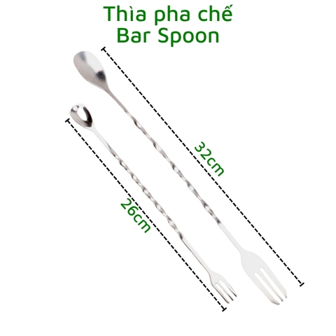 Muỗng - Thìa pha chế bar spoon 26cm hoặc 32cm (thìa bar, muỗng khuấy, thìa khuấy)