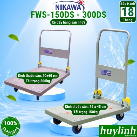 Xe kéo đẩy hàng sàn nhựa Nikawa FWS-150DS (Tải trọng 150kg) - FWS-300DS (Tải trọng 300kg) - Mẫu mới Êm hơn