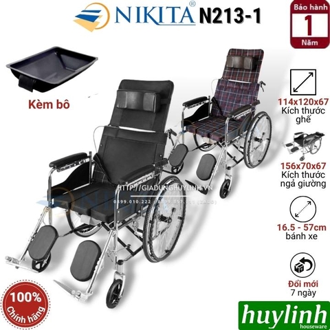 Xe lăn tay ngả giường có bô Nikita N213-1 - Ngả 6 cấp độ