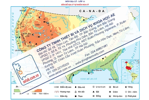 Bản đồ địa lí tự nhiên Hoa Kì