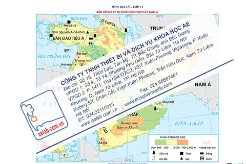 Bản đồ địa lí tự nhiên khu vực Tây Nam Á