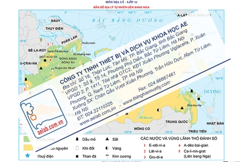 Bản đồ địa lí tự nhiên Liên bang Nga