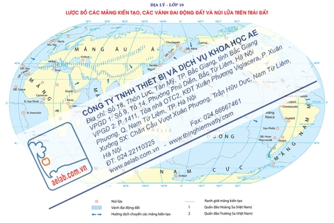 Lược đồ các mảng kiến tạo, các vành đai động đất và núi lửa trên Trái Đất