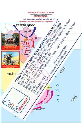 Lược đồ cuộc khởi nghĩa của phong trào nông dân Tây Sơn thế kỉ XVIII (Tranh giấy)