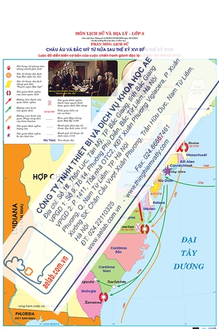 Lược đồ diễn biến cơ bản của cuộc chiến tranh giành độc lập ở Bắc Mỹ (thế kỉ XVIII) (Tranh giấy)