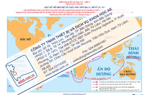Lược đồ thể hiện một số cuộc phát kiến địa lý, thế kỷ XV, XVI (Tranh giấy)