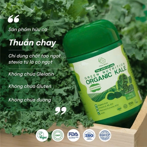 Kẹo Rau Thuần Chay Không Gelatin Organic Kale Gummies (45 viên)