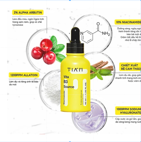 Tinh Chất Dưỡng Trắng Da, Giảm Thâm Nám, Phục Hồi Da Sau Mụn Tiam Vita B3 Source Serum 40ml