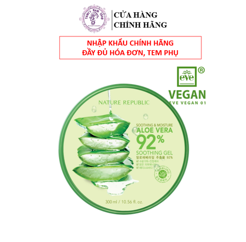 Nature Republic Kem dưỡng da Soothing & Moisture Aloe Vera 92% Soothing Gel (Jar) 300ml