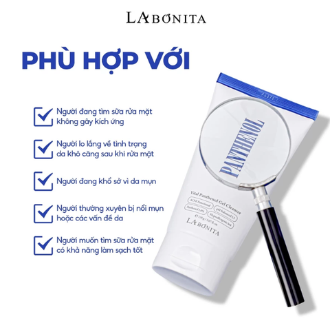 Sữa Rửa Mặt Dịu Nhẹ Cho Da Nhạy Cảm & Mụn Nhạy Cảm Ph 5.5 Labonita Vital Panthenol Gel Cleanser 150g