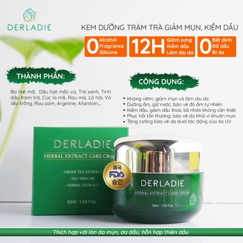 Kem dưỡng giảm mụn, kiềm dầu Derladie Herbal Extract Care Cream 50ml