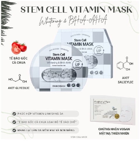 Mặt Nạ Giấy Dưỡng Ẩm Trắng Da Banobagi Stem Cell Vitamin Mask 30ml