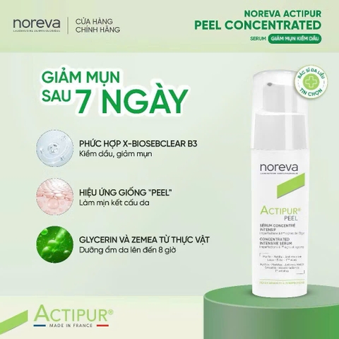 Serum Noreva Actipur Peel Concentrated 30ml kiềm dầu dành cho da dầu mụn và da dầu mụn nhạy cảm