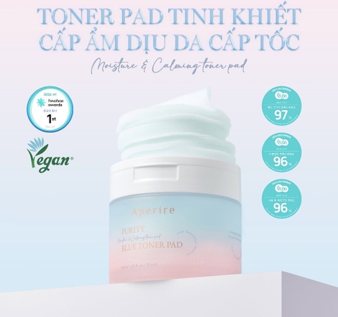 Toner Pad Tinh Khiết Cấp Ẩm Dịu Da Cấp Tốc Aperire Purity Blue Moisture and Calming Toner Pad 140ml/70 miếng