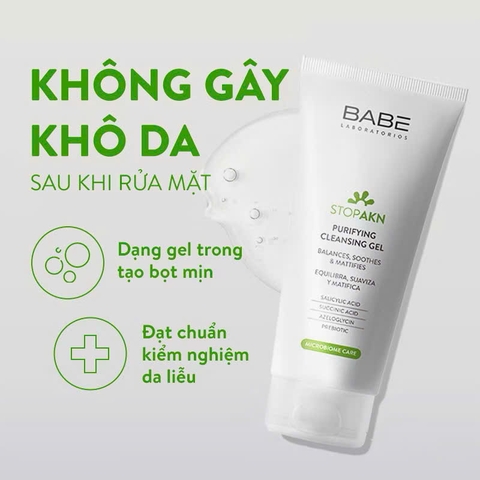 Sữa rửa mặt BABÉ Stop Akn Purifying Cleansing gel cho da dầu mụn