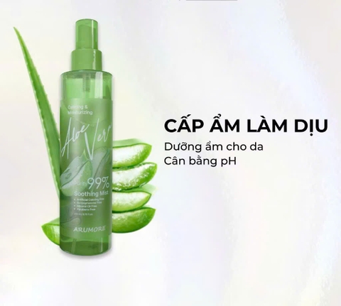Xịt Khoáng ARUMORE Chiết Xuất Lô Hội Aloe Vera Cấp Ẩm Làm Dịu Da 200ML