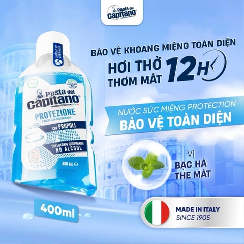 Nước Súc Miệng Capitano 400ml Hương Bạc Hà Dịu Nhẹ Giúp Trắng Răng, Sạch Mảng Bám, Hết Hôi Miệng, Giữ Hơi Thở Thơm Mát