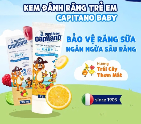 Kem Đánh Răng Cho Bé Capitano Toothpaste Nhiều Mùi Hương Kem Đánh Răng Trẻ Em An Toàn, Dịu Nhẹ 75g