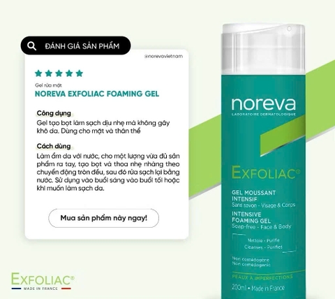 NOREVA sữa rửa mặt cho da dầu mụn NOREVA EXFOLIAC INTENSIVE FOAMING GEL 200ML