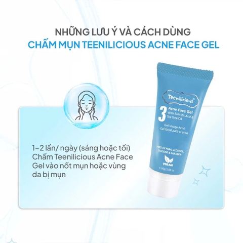 Gel Chấm Mụn, Gel Giảm Thâm Mụn Dành Cho Da Dầu Mụn Và Da Nhạy Cảm Teenilicious Acne Face Gel