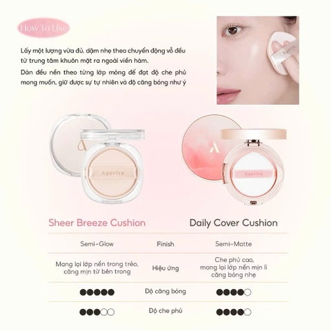 [Mới] Phấn Nước Bắt Sáng Căng Bóng Tự Nhiên Aperire Sheer Breeze Cushion SPF50+/PA+++ 13g