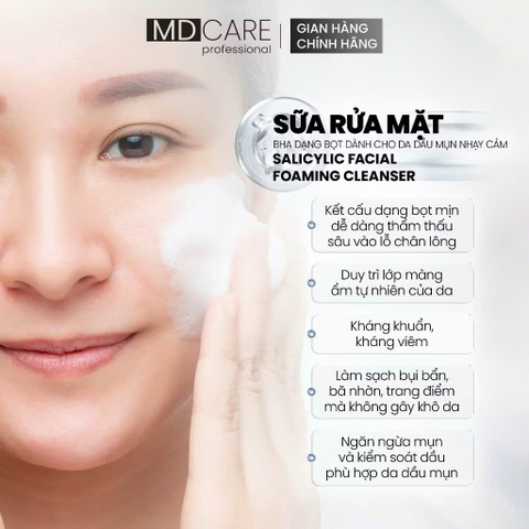 Sữa Rửa Mặt BHA Dạng Bọt MD CARE Dành Cho Da Dầu Mụn Nhạy Cảm 150ml