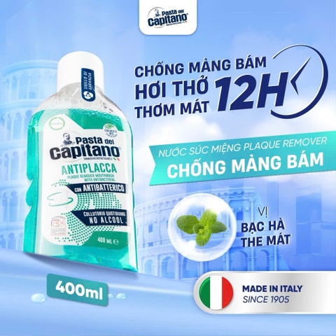 Nước Súc Miệng Capitano 400ml Hương Bạc Hà Dịu Nhẹ Giúp Trắng Răng, Sạch Mảng Bám, Hết Hôi Miệng, Giữ Hơi Thở Thơm Mát