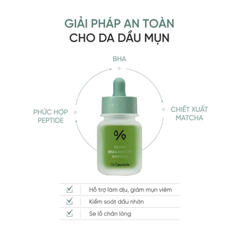 Tinh Chất BHA Và Trà Xanh Giảm Mụn, Kiềm Dầu Dr.Ceuracle Vegan BHA&Matcha Ampoule 30ml