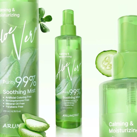 Xịt Khoáng ARUMORE Chiết Xuất Lô Hội Aloe Vera Cấp Ẩm Làm Dịu Da 200ML