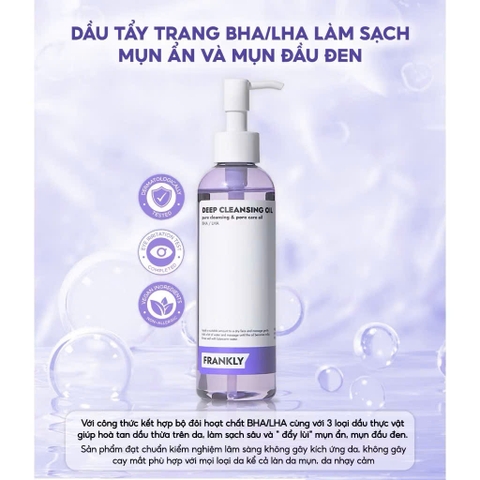 Dầu tẩy trang BHA/LHA làm sạch sợi bã nhờn và mụn đầu đen Frankly Deep Cleansing Oil 200ml