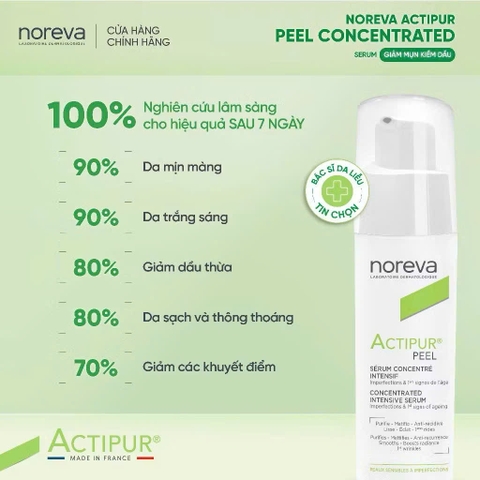 Serum Noreva Actipur Peel Concentrated 30ml kiềm dầu dành cho da dầu mụn và da dầu mụn nhạy cảm