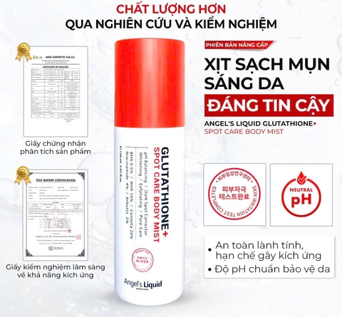 COMBO Sữa Tắm và Xịt Giảm Mụn Lưng Sáng Da Cơ Thể Angel's Liquid
