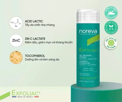 NOREVA sữa rửa mặt cho da dầu mụn NOREVA EXFOLIAC INTENSIVE FOAMING GEL 200ML