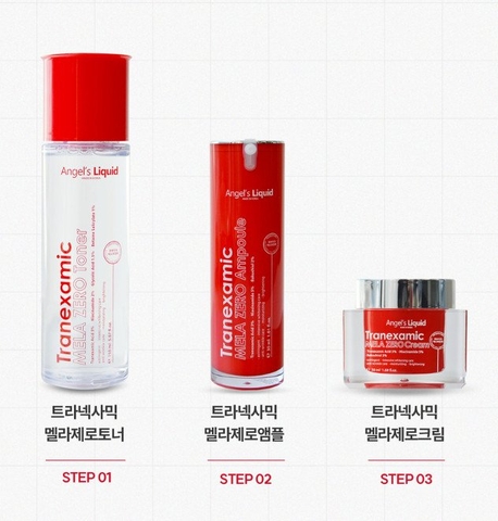 Combo 3 món Dưỡng Trắng Da Chuyên Biệt Angel's Liquid Tranexamic Mela ZERO (toner + ampoule + cream)