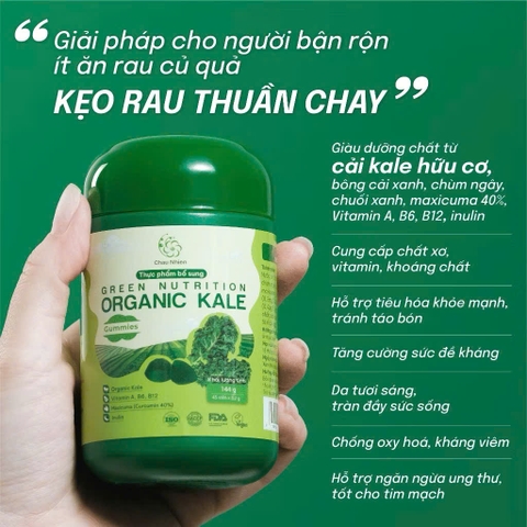 Kẹo Rau Thuần Chay Không Gelatin Organic Kale Gummies (45 viên)