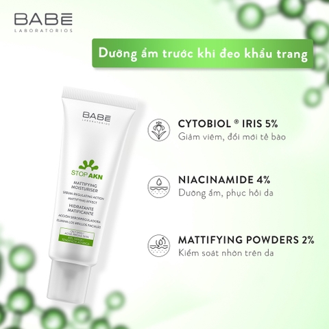 Kem dưỡng cho da dầu mụn BABÉ Stop AKN Mattifying Moisturiser