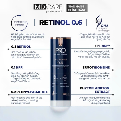 Kem Dưỡng Làm Sáng, Trẻ Hoá Và Cải Thiện Nếp Nhăn MD CARE PRO-RETINOL 30ml