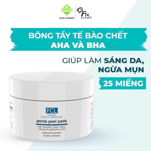 (DATE 31.12.2024)Bông Tẩy Tế Bào Chết Tẩm Dung Dịch AHA Và BHA FCL Penta Peel Pads Giúp Ngừa Mụn 25 Miếng